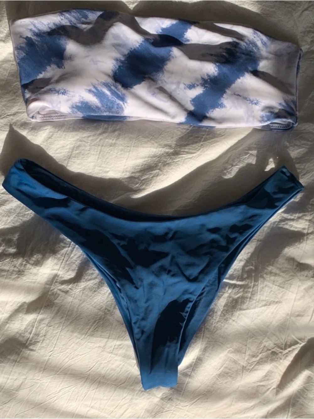 Blue Tie-Dye Bandeau Bikini Set - Women Swim